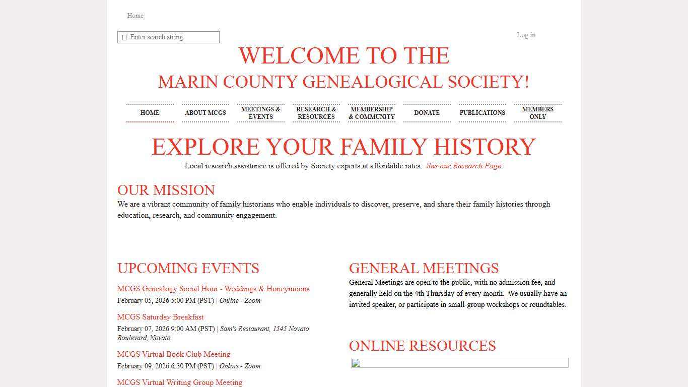 Marin County Genealogical Society - Home