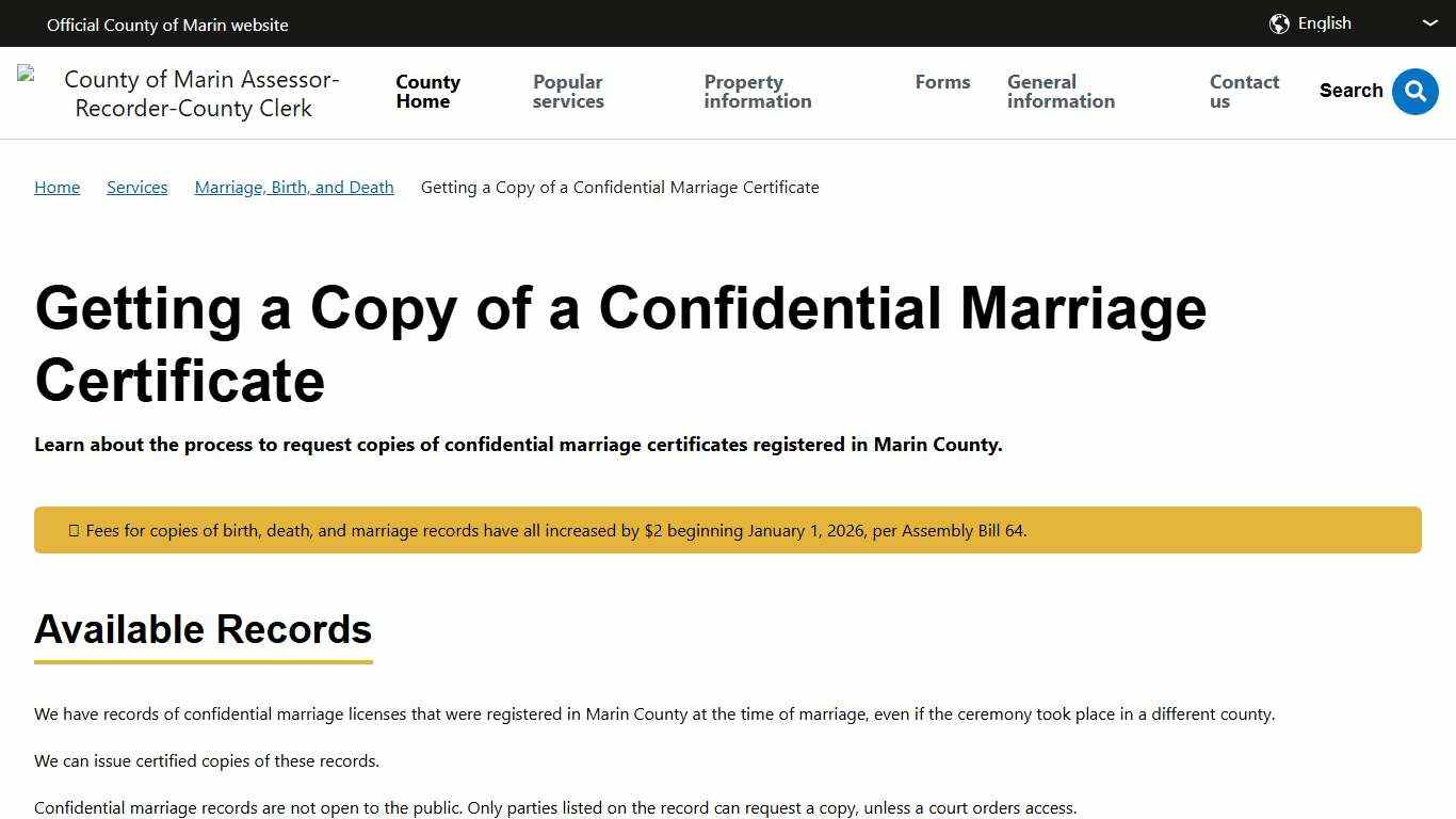 Getting a Copy of a Confidential Marriage Certificate